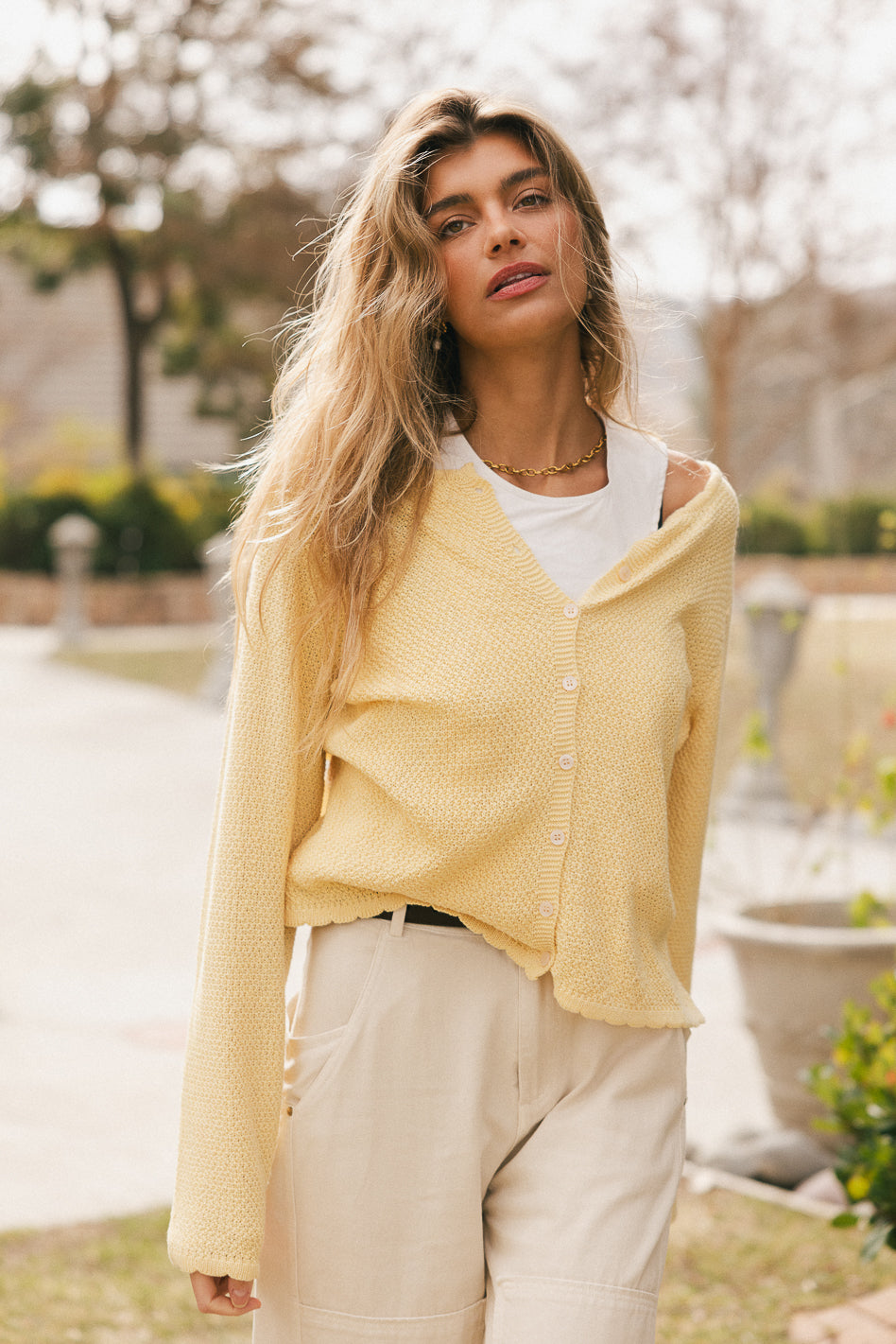 Button up sweater in yellow
