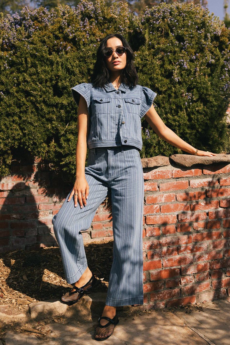Striped denim pants