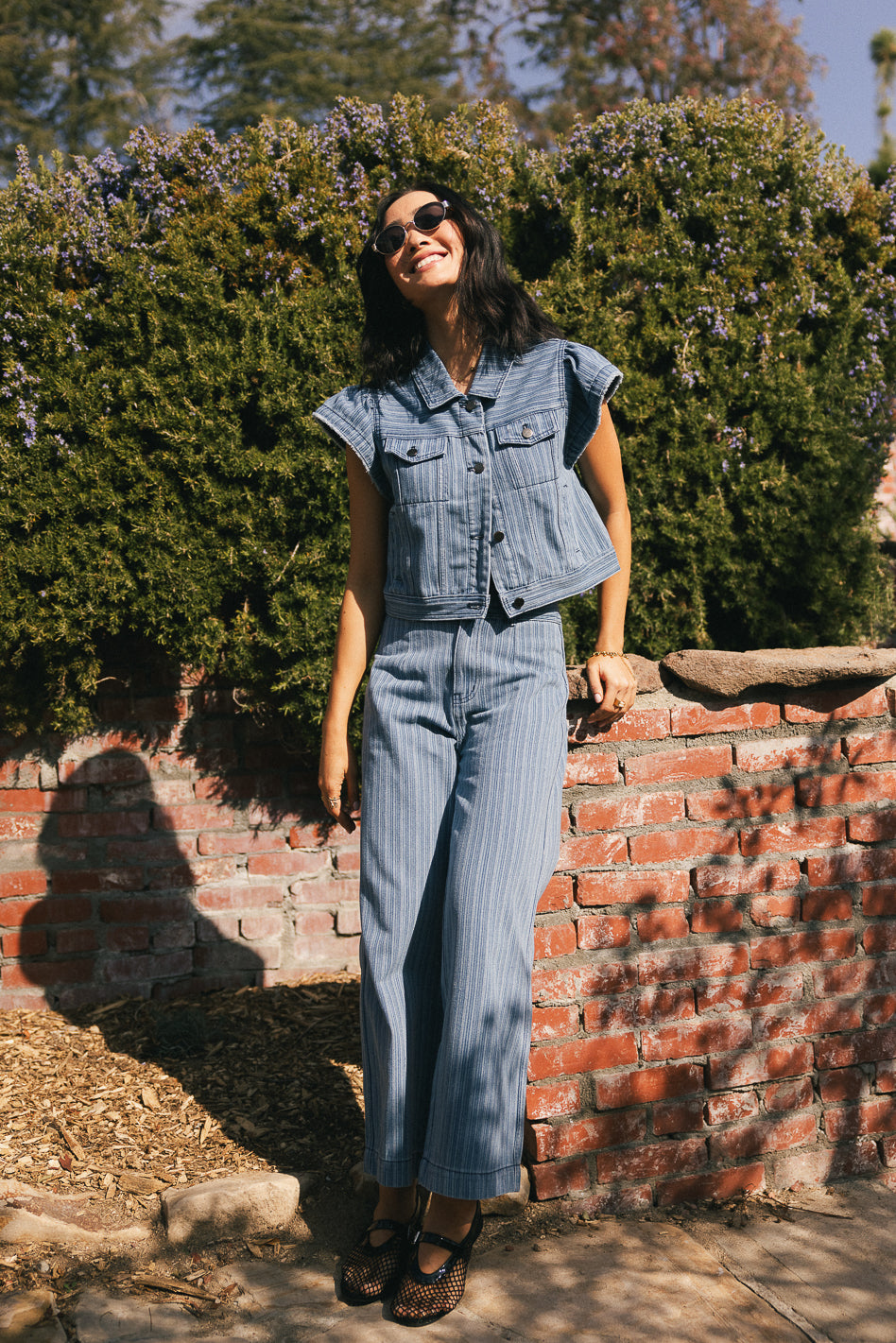 Striped denim pants