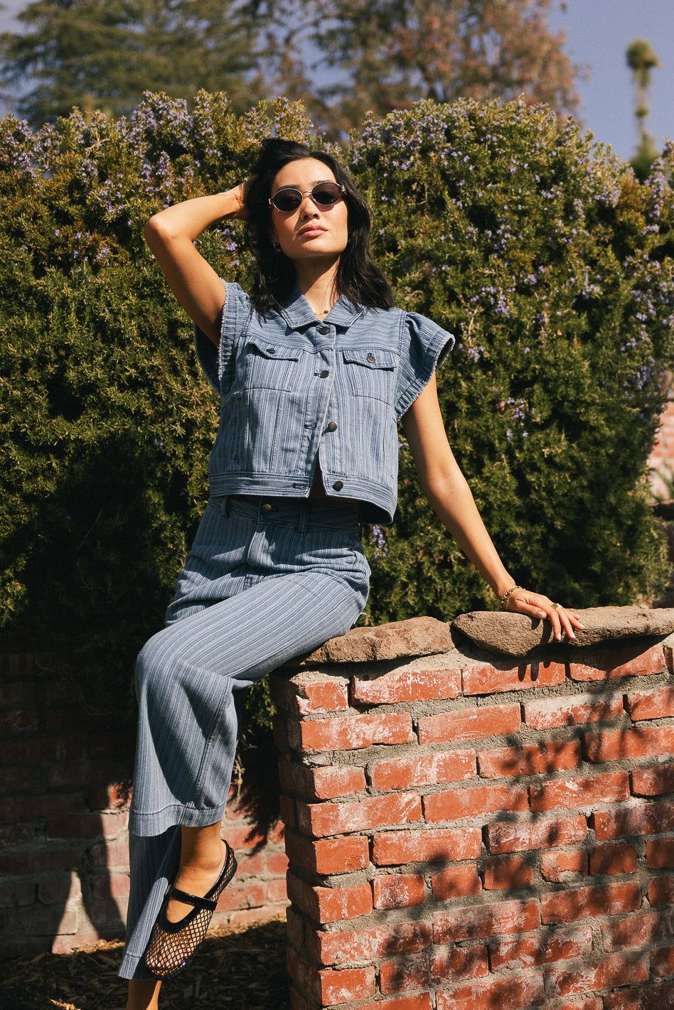 Striped denim pants