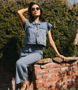 Striped denim pants