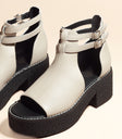 Two buckled adjustable straps heeled sandals in beige