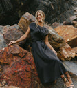 black satin midi dress