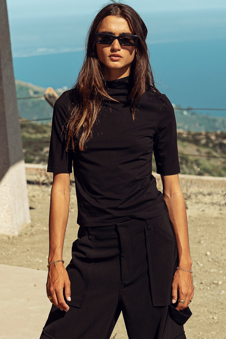 black mock neck top
