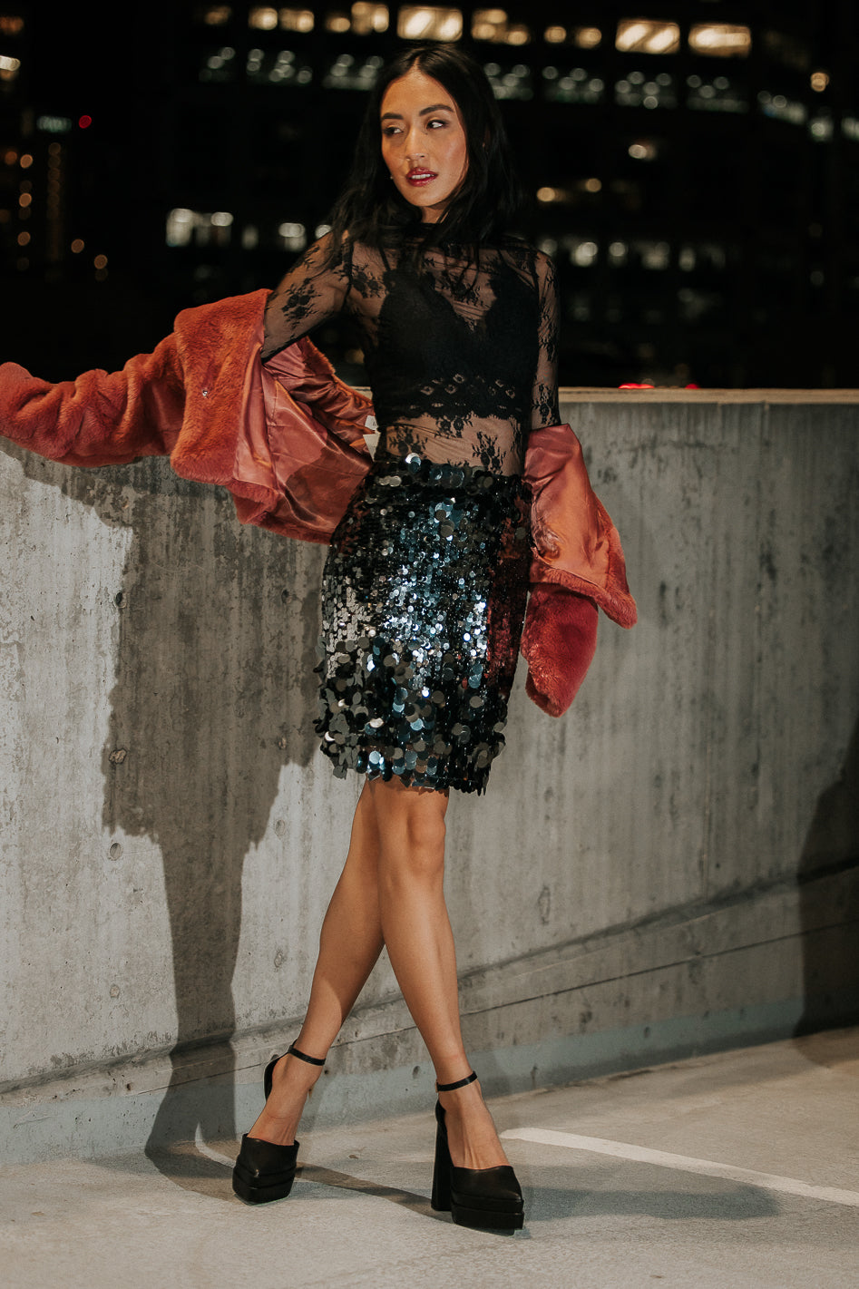 sequin mini skirt
