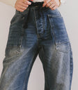 NAVY ADJSUTABLE WAIST TIE DENIM