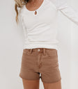 High rise denim shorts in brown