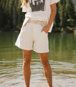 Alex Colorblock Denim Shorts in Cream - FINAL SALE
