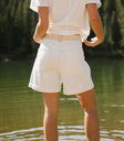 cream colorblock shorts