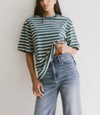 oversize stripe basic tee in teal