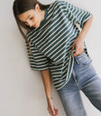 teal and white oversized striped t shirt
