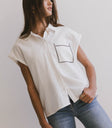 stitched pocket button front top
