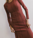 Fiona Ribbed Godet Dress in Rust - FINAL SALE