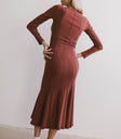 Fiona Ribbed Godet Dress in Rust - FINAL SALE