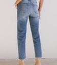 medium wash denim with raw ham