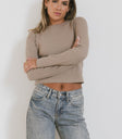 LONG SLEEVE RIBBED TOP IN TAUPE