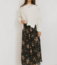 BLACK floral print skirt with white sweater