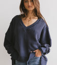 blue knit detail sweater