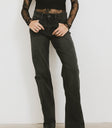 WASHED STRAIGHT LEG DENIM JEANS IN BLACK