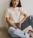collared pink tie knit top