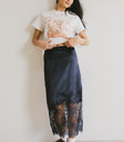 graphic fruit tee with lace navy skirt