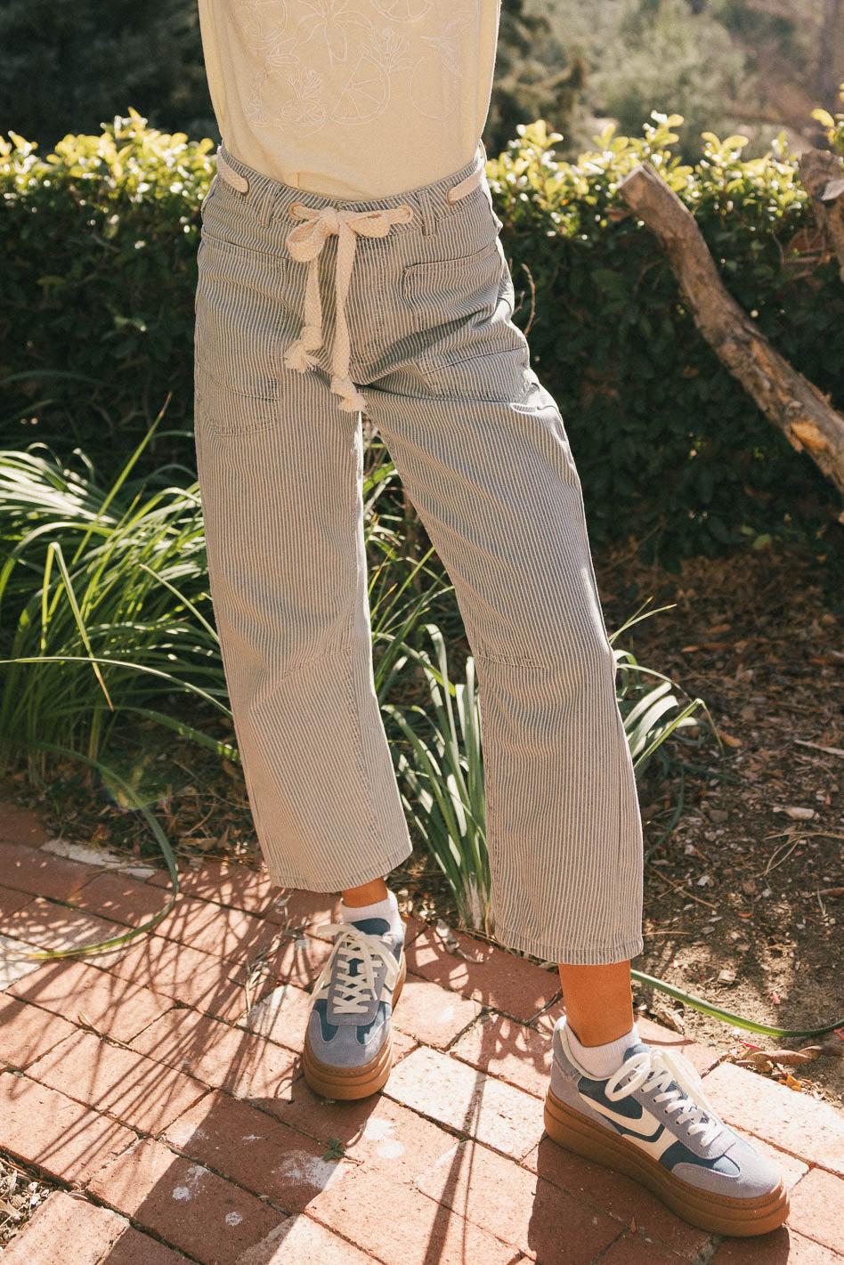 Striped denim pants n light blue