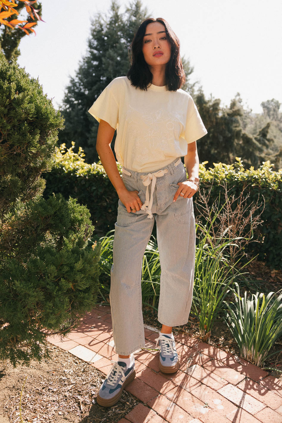 Striped denim pants