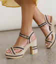 Black and natural striped heels