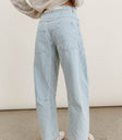 light wash striped denim barrel jeans