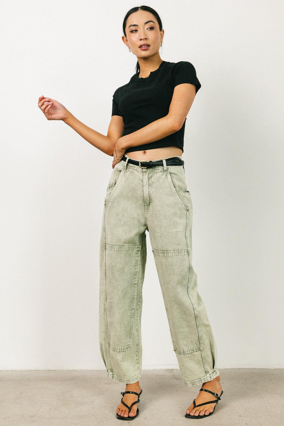 barrel jeans in olive