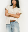 tan and cream striped shirt