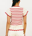 Plain color striped top in red