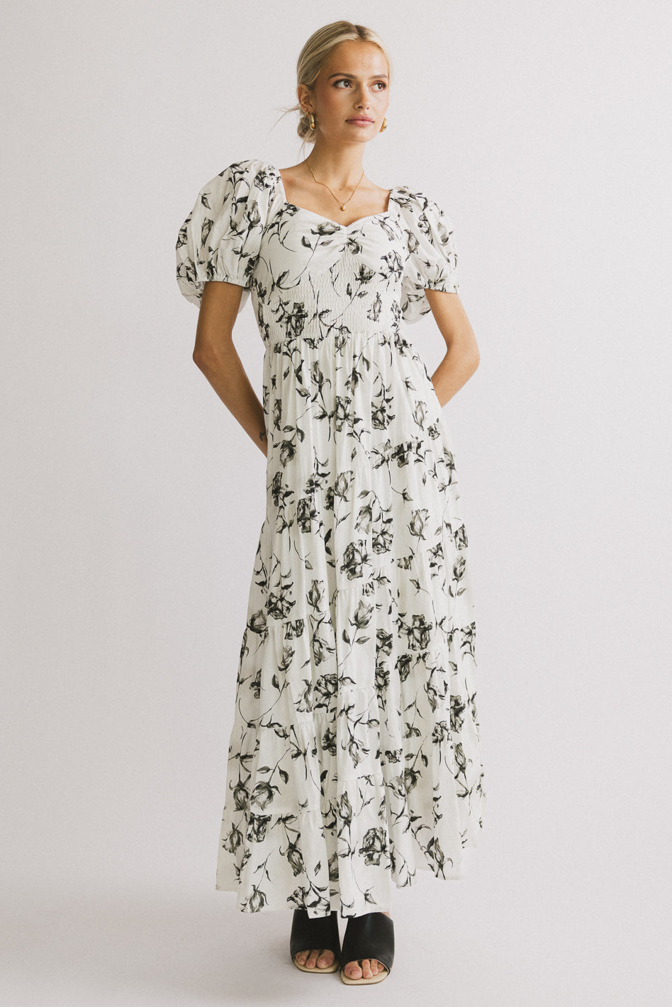 Robbie Floral Midi Dress in White