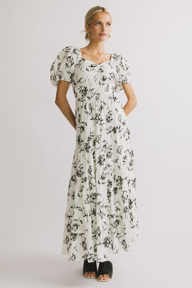 Robbie Floral Midi Dress in White
