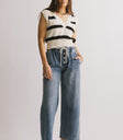button and elastic waist pants