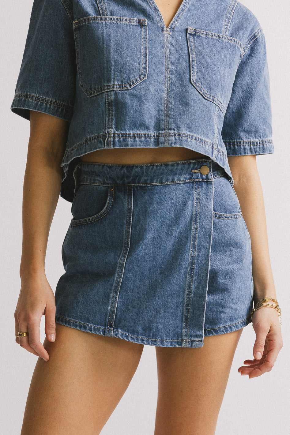 denim mini skort