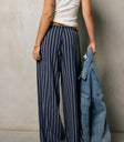wide leg striped pants in navy