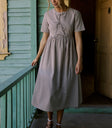 brown striped dress with front ties
