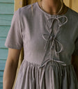 front tie dress with brown stripes
