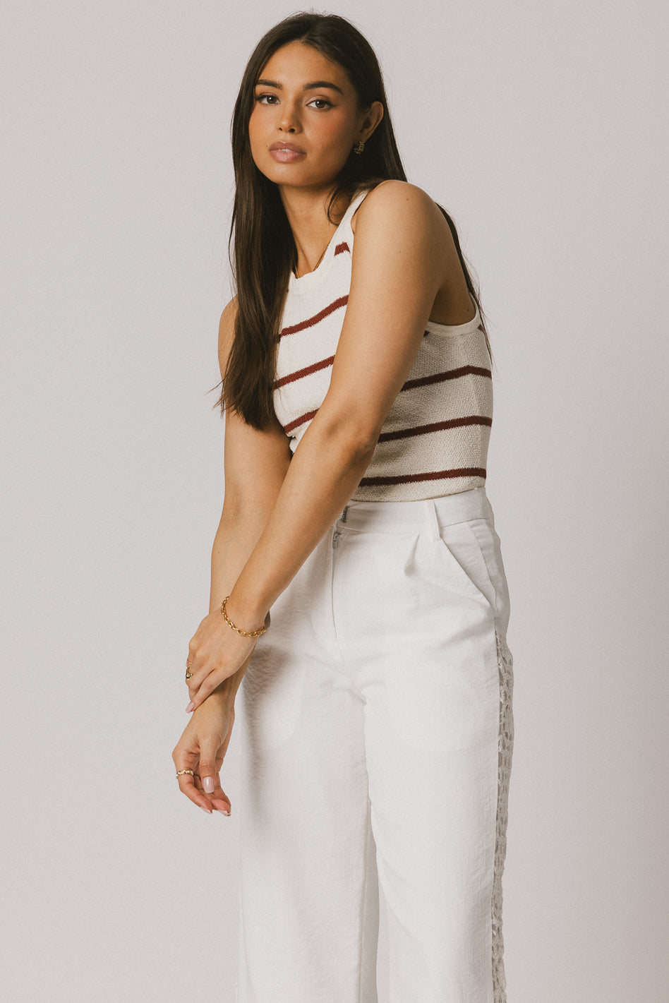 RED AND CREAM STRIPED TANK TOP