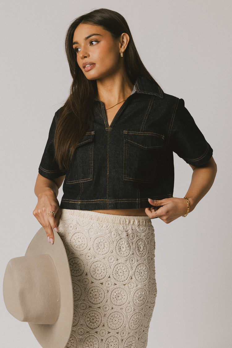 DARK WASH DENIM TOP