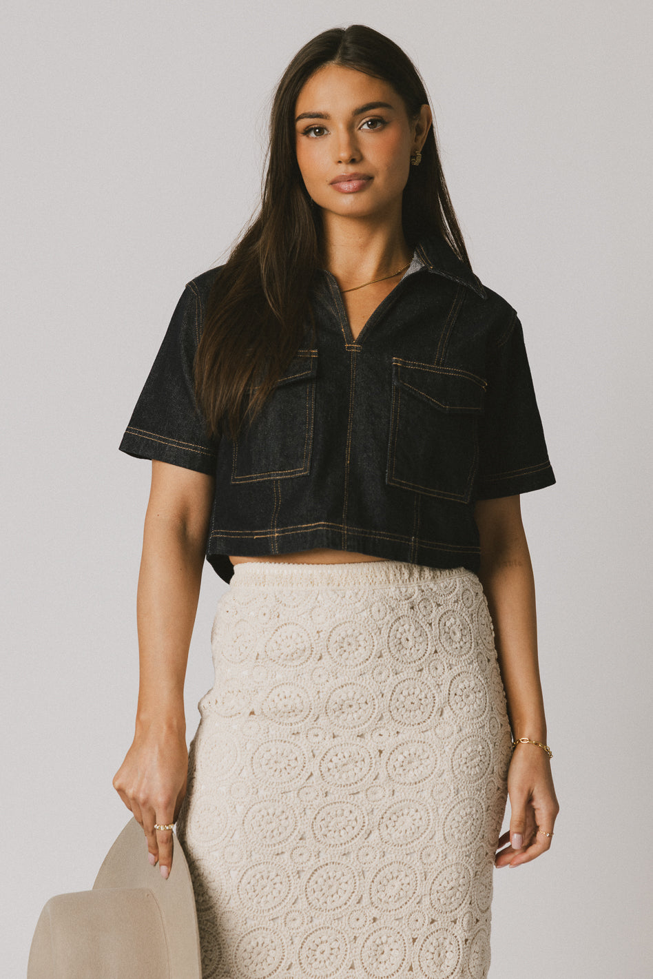DENIM COLLARED BLOUSE