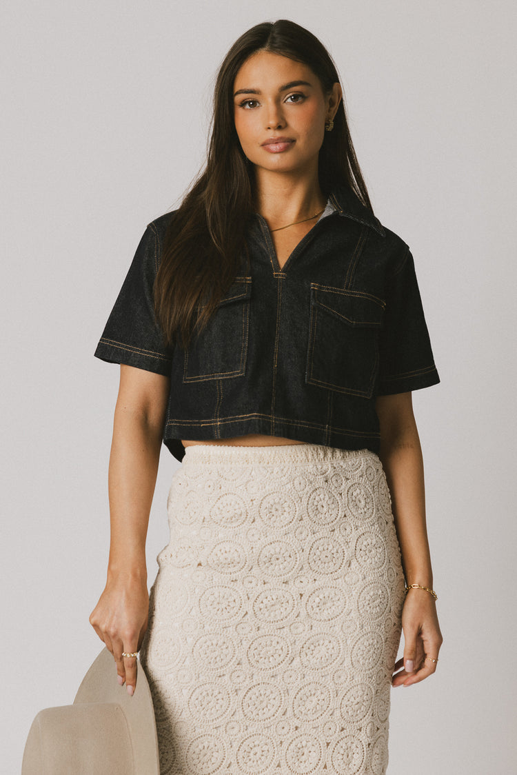 DENIM COLLARED BLOUSE