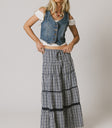 button front light wash vest
