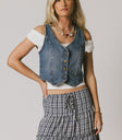 v neck denim vest