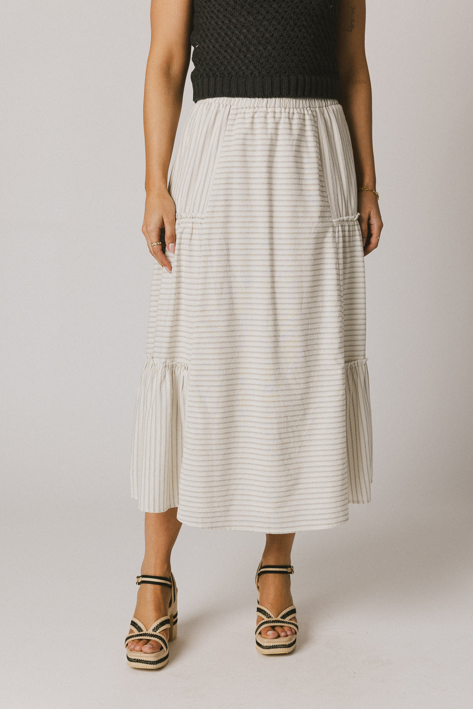 STRIPED MIDI SKIRT