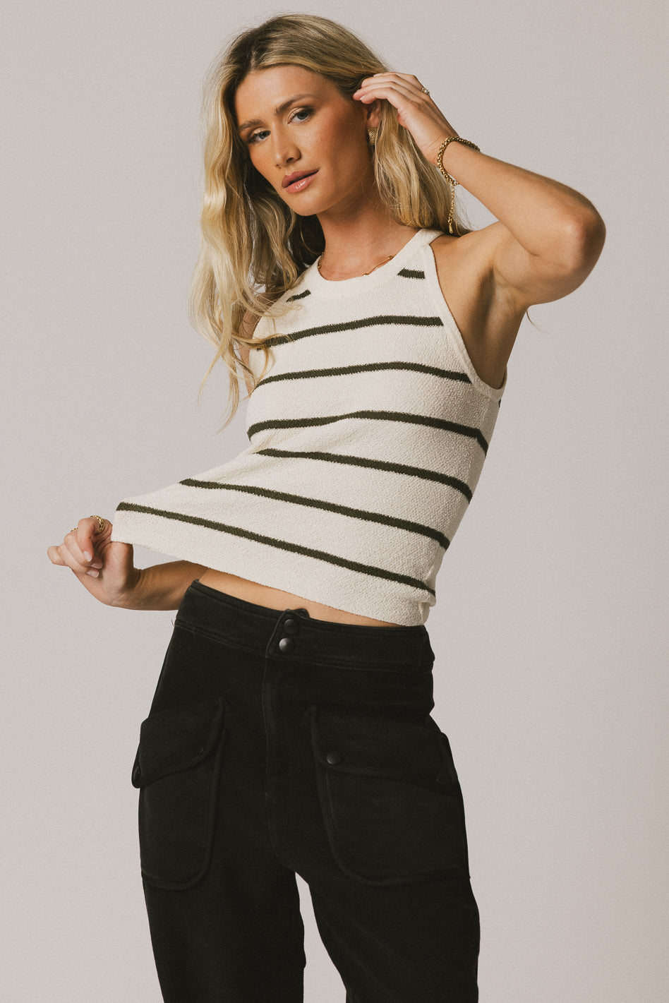 STRIPED TANK TOP IN OLIVE