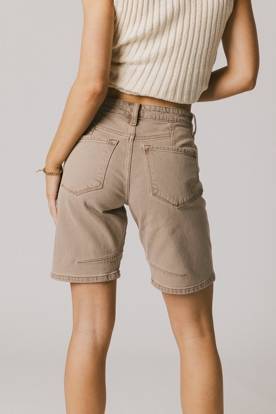 Layla Denim Shorts in Mushroom