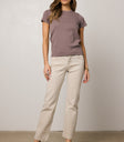 plum top with short sleeves