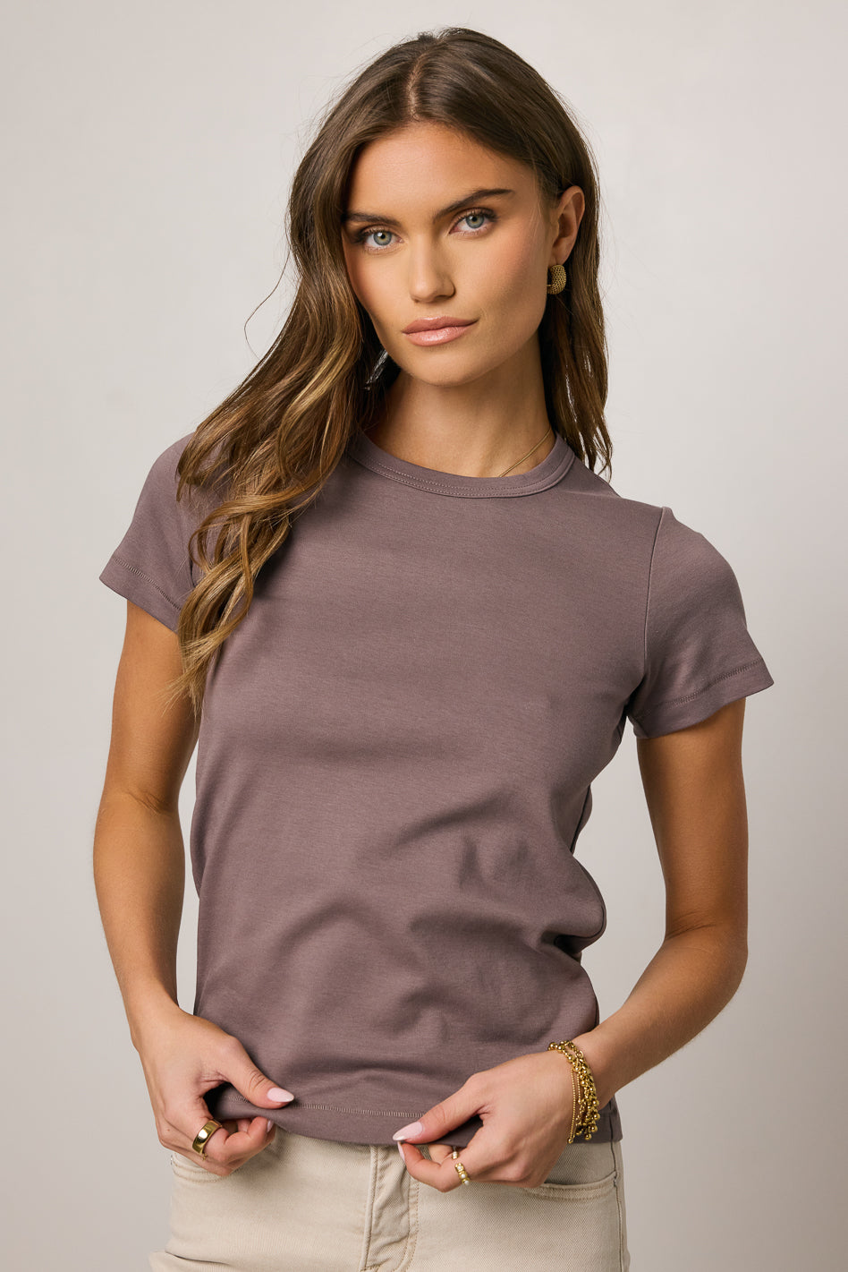 plum top with round neckline